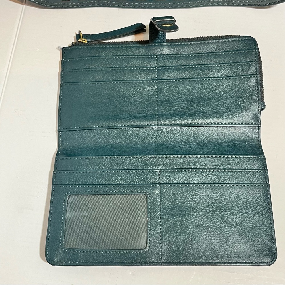 Fossil Green Ryder Satchel Crossbody Signature Jacquard style Leather Bag Wallet - Picture 10 of 14